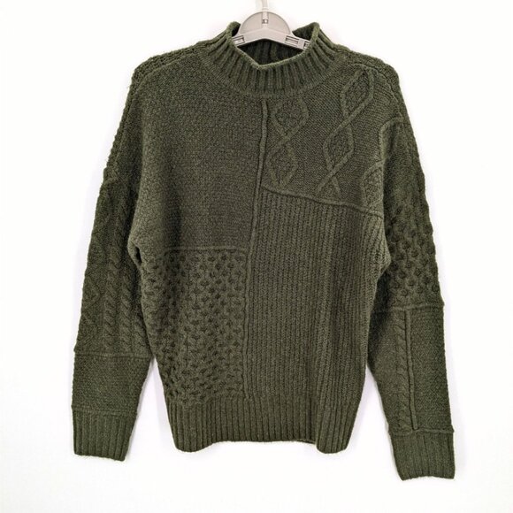 American Eagle Fisherman Knit Men Size XS Roll Neck Patchwork Grandpa Sweater - Picture 1 of 12